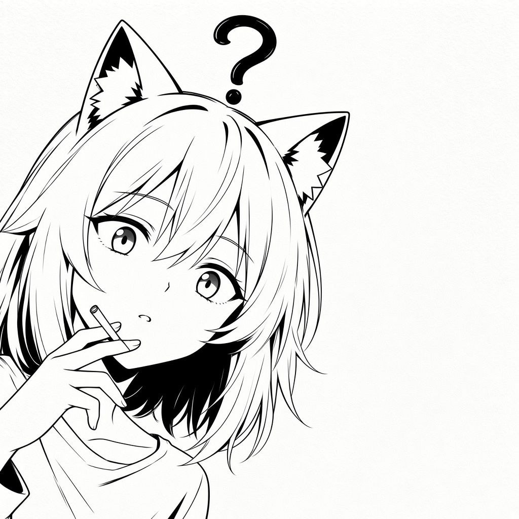 a girl peeking into the study, a question mark over her head